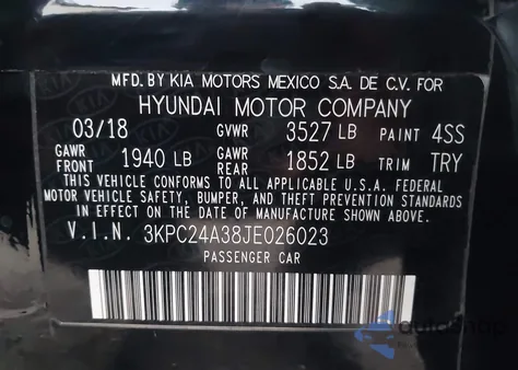 2018 Hyundai Accent Sel from USA, damaged, VIN 3KPC24A38JE026023